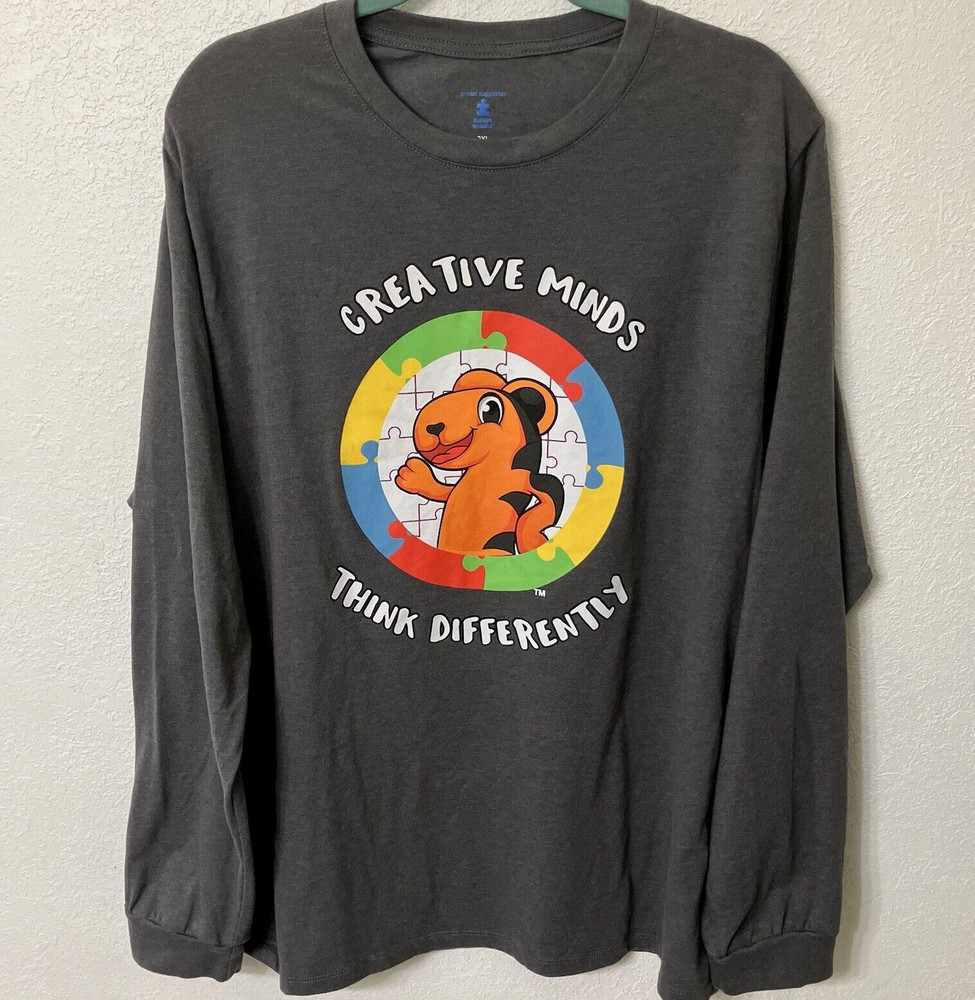 Autism Awareness T-shirt Creative Minds Think Differently Puzzle LS Men’s Sz 2XL