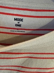 Mode of One Mens Long Sleeve Relaxed Fit Stripe TShirt in Cinnamon Brûlée size S