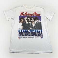 Vintage Rolling Stones Shirt Mens L White Concert Rock 80s Steel Wheels Tour