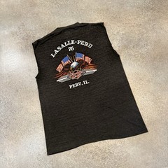 Vintage 1990 Harley Davidson 3D Emblem Cut Off Tee Shirt Large Peru Illinois
