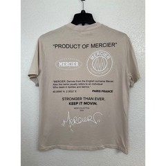 MERCIER Mens Beige Graphic Print Crewneck T Shirt Casual Streetwear Size M
