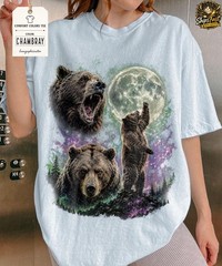 Bear Howling Moon Wildlife Animal Nature Graphic Soft Cotton Comfort Tee Gift