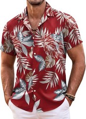 Mens Hawaiian Shirt Short Sleeve Floral Button Down Tropical Beach Casual Top