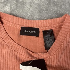 Claiborne Mens Ribbed T-Shirt Salmon Crewneck Short Sleeve Size Medium