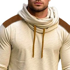 Men’s Casual Long Sleeve T-Shirt Unique Pile Collar Soft Feel Khaki Size XL