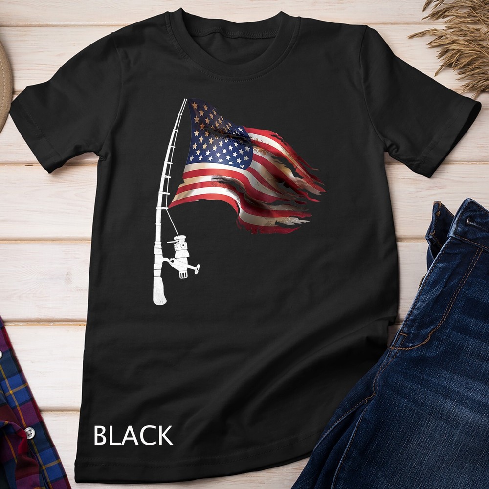 Fishing American Flag Fisherman Patriotic day 4th of July Unisex T-shirt