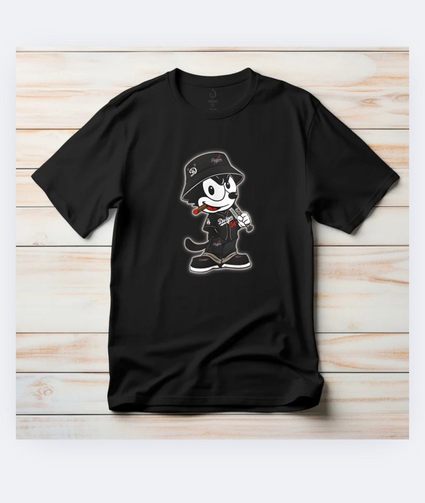 Black Felix the Cat Graphic Cotton Men’s Crew Neck Short Sleeve T-Shirt