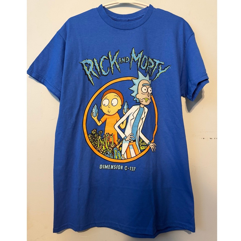 Rick and Morty Dimension Blue Graphic T-Shirt Medium Freeze Adult Swim 0245