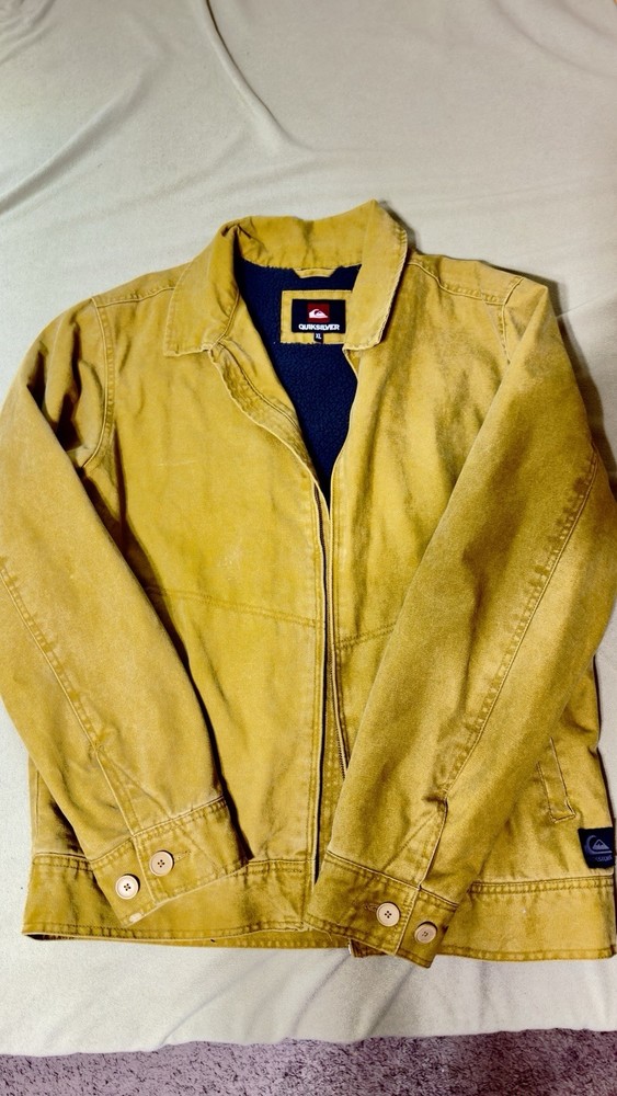 Quiksilver Men’s XL Heavyweight Fleece Lined Canvas Jacket Tan Full Zip Coat