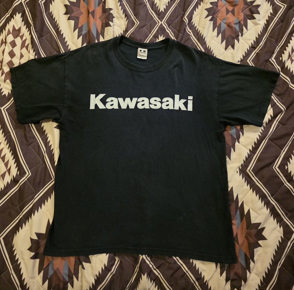Vtg Y2K Kawasaki Racing Motocross Spellout Logo T Shirt Black Men’s Size Large