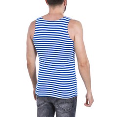 Men’s Striped Sleeveless Tank Top Shirt 100% Cotton Light Blue Origin Telnyashka