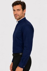 Men’s Navy Clergy Shirt Roman Collar Long Sleeve Pastor Priest Church Wear