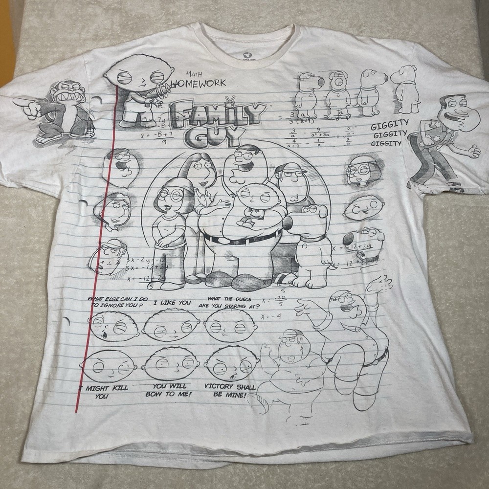 Liquid Blue Family Guy Shirt Mens 2XL XXL White Notepad Lined Paper Stewie Peter