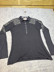 Gypsy 05 Embroidered Black Pullover Button Long Sleeve Small Made In USA-919