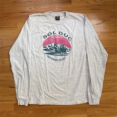2000s Retro Mountain Sol Duc Hot Springs Resort Men’s T-Shirt Gray L Long Sleeve
