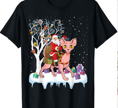 LOVE Sphynx Cat Lover Xmas Holiday Santa CHRISTMAS black T-shirt