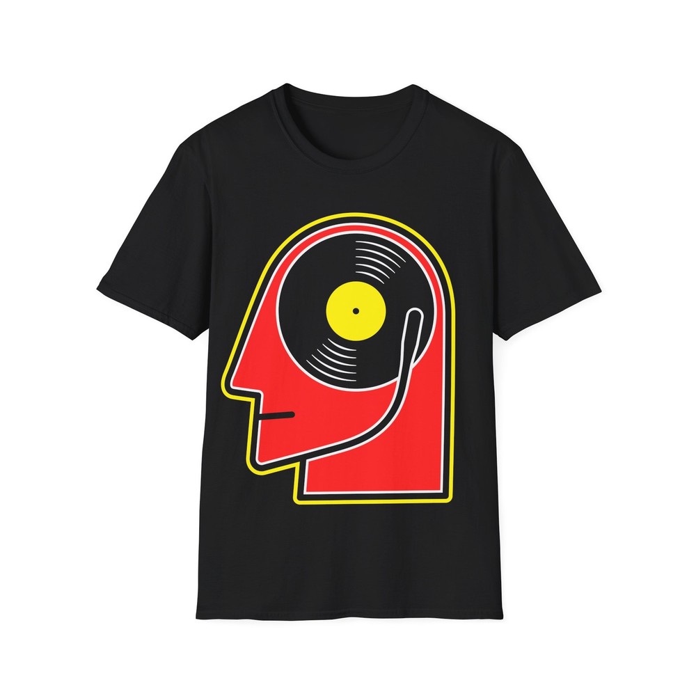 Vinyl Album Head T-Shirt, Funny Retro Music Graphic Tee, Unisex Regiular Fit Top
