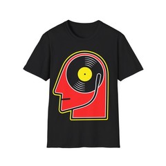 Vinyl Album Head T-Shirt, Funny Retro Music Graphic Tee, Unisex Regiular Fit Top