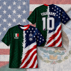 Personalized Mexico USA Soccer Jersey Name Number Aztec Mexican American (S-5XL)