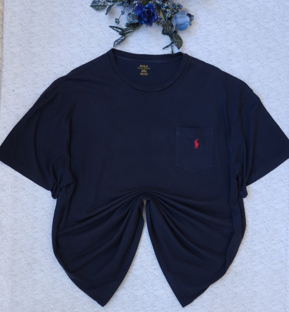 Polo Ralph Lauren-Homme- Blue Navy Logo Red T-Shirt Size-XXL-Men’s Cotton-