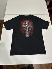 Hot Leather Celtic Cross T Shirt Large Black Gothic Biker West Coast Chopper VTG