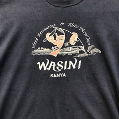 Kenya Africa T-Shirt Vintage Wasini Mens Medium Blue Texprint Short Sleeve Tee