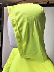Neon Yellow Long Sleeve Shirt With Hoodie, Polyester birdeye mesh fabric