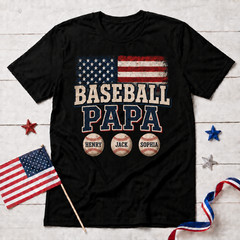 Custom Baseball Papa Shirt, Personalized Vintage American Flag Papa Tee