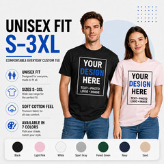 Custom Text T-Shirt Personalized Name Logo Men’s Crew Neck Tee S-5XL