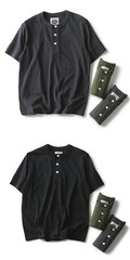 American Summer New Mens Cotton Henry Collar Retro Casual Short-Sleeved T-Shirt
