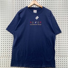 Vintage 90s Clearwater Beach Shirt Mens Large Blue Single Stitch Embroider 22×30
