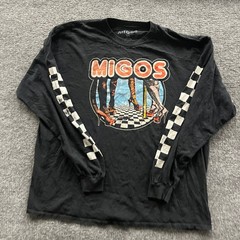 Migos Long Sleeve Shirt Mens Size XXL Black Checkered Graphic Distressed Rap Tee