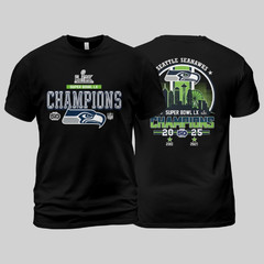 Seattle Seahawks Super Bowl LX 2026 2-Sided Champions T-Shirt S-5XL