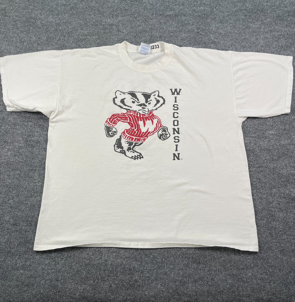 Vintage 90s University of Wisconsin Badger Shirt 2XL 26×28 White