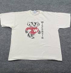 Vintage 90s University of Wisconsin Badger Shirt 2XL 26×28 White