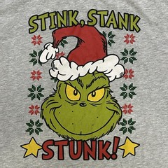 Dr. Seuss Grinch Stink Stank Stunk Graphic Ringer Gray/Green T-Shirt XL/XG