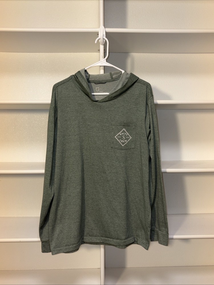 Salty Crew Men’s Green Premium Technical LS Hoodie XL Missing Drawstring