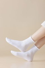 6 Pairs White Ruffle Ankle Socks for Women Girls Lettuce Edge Frilly Socks
