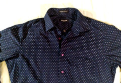 Pierre Cardin Slim Fit Shirt Dk Blue w/White Polka Dots, Men’s Size M=15-15 1/2
