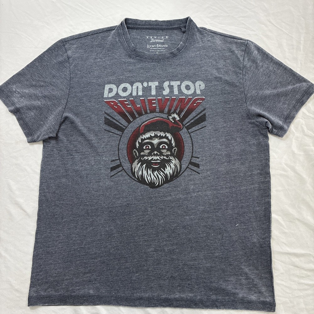 Lucky Brand Venice Burnout T-Shirt Santa Claus Xmas Christmas XL