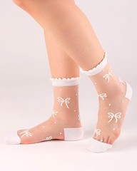 Women Sheer Ankle Socks Polka Dot And Bow Pattern 4 Pairs Black And White Mix