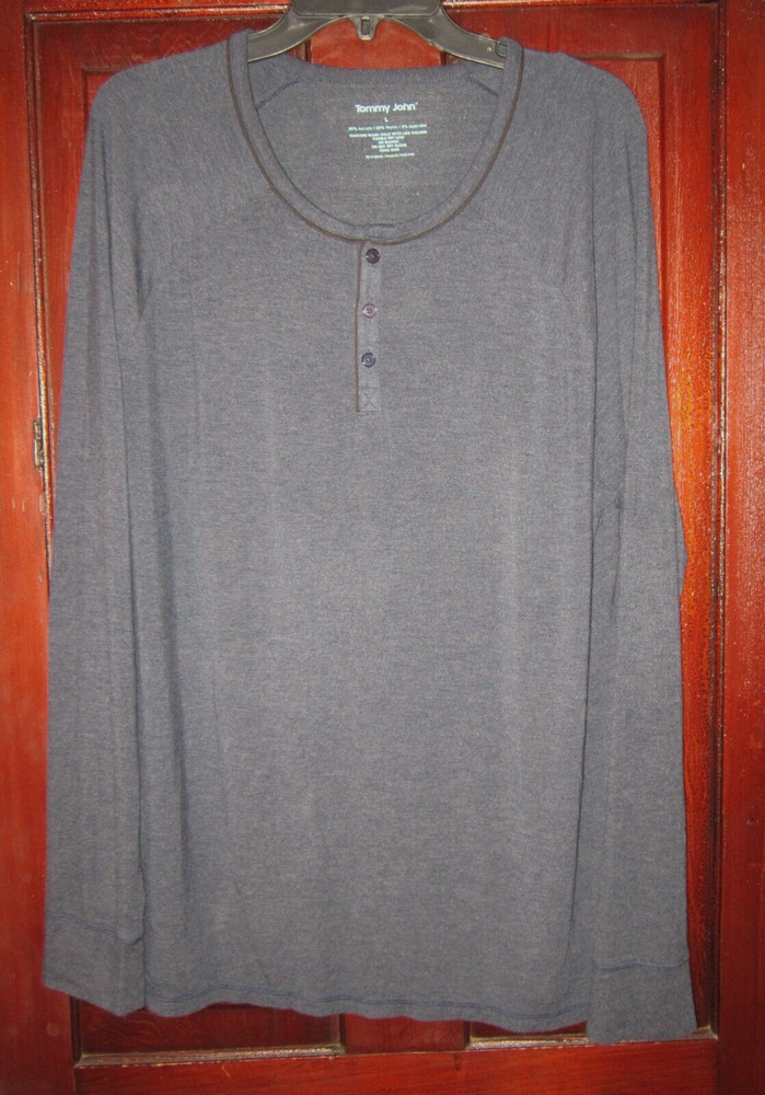 Tommy John Size L Men’s Shirt Top Stretch Pullover Soft Blue Long Sleeve