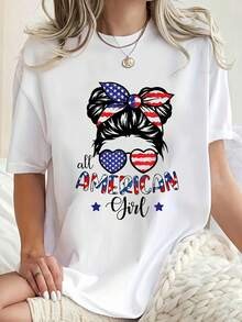 Girl Patriotic Flag Bow And Heart T Shirt Unisex#3