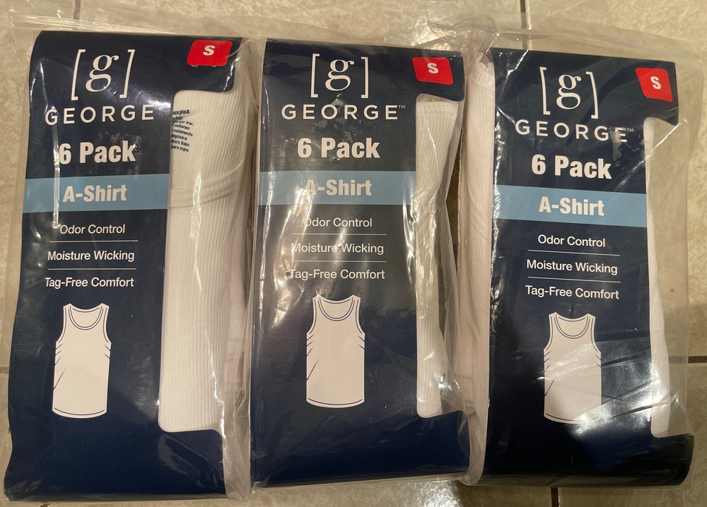 Lot Of 3 GEORGE 6-Pack A-Shirt S (34-36)White Tag-Free Comfort Odor Control New