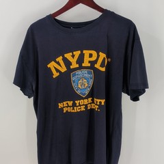 Vintage Thrashed NYPD New York City Police Department T-Shirt Navy Blue Size XL