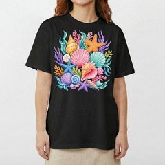 Colorful Seashells Coral Starfish T-Shirt Ocean Beach Summer Tee