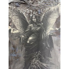 Y2K Affliction Mens Angel Graphic TShirt Lrg Black Distressed MMA All Over Print