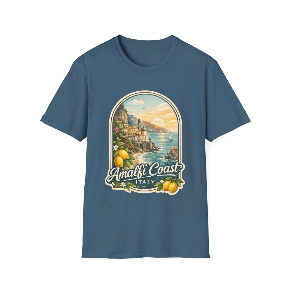 Amalfi Coast Italy Illustration T-Shirt | Lemon Coastline Design