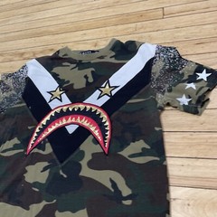 FOCUS Quality Wear T Shirt Mens M Shark Mouth Graphic Tee Camo Green Maxi Star M