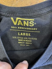 Vans Mens T Shirt L, Front Pocket Cotton, Poly Blend Slim Fit, Black 50 Year Ann